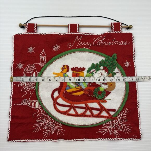 Vintage Handmade Felt Santa Sleigh Wall Hanging Christmas Decor Sequins - Picture 8 of 10